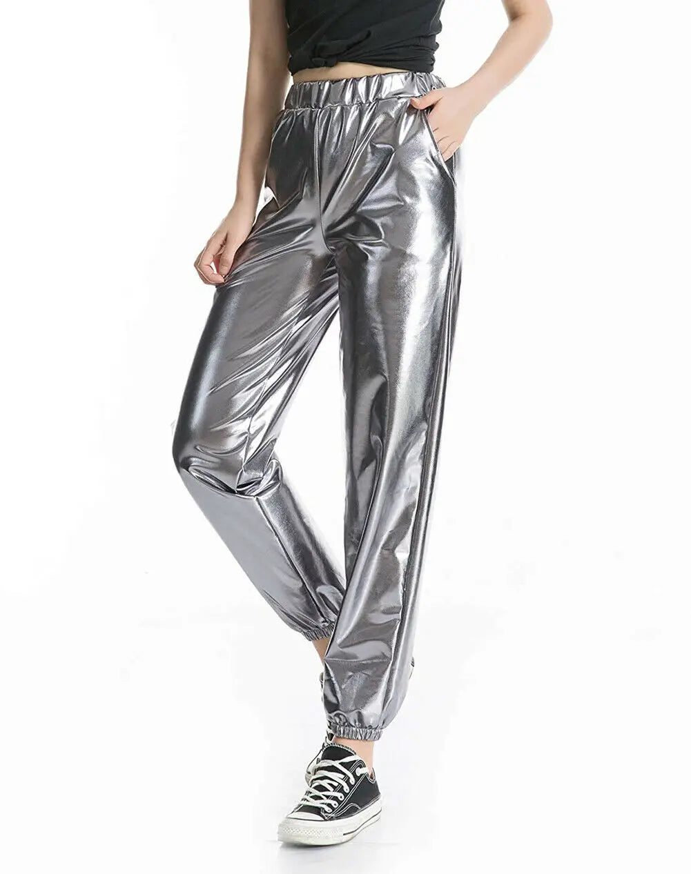 GlimmerFlex High-Waist Metallic Joggers