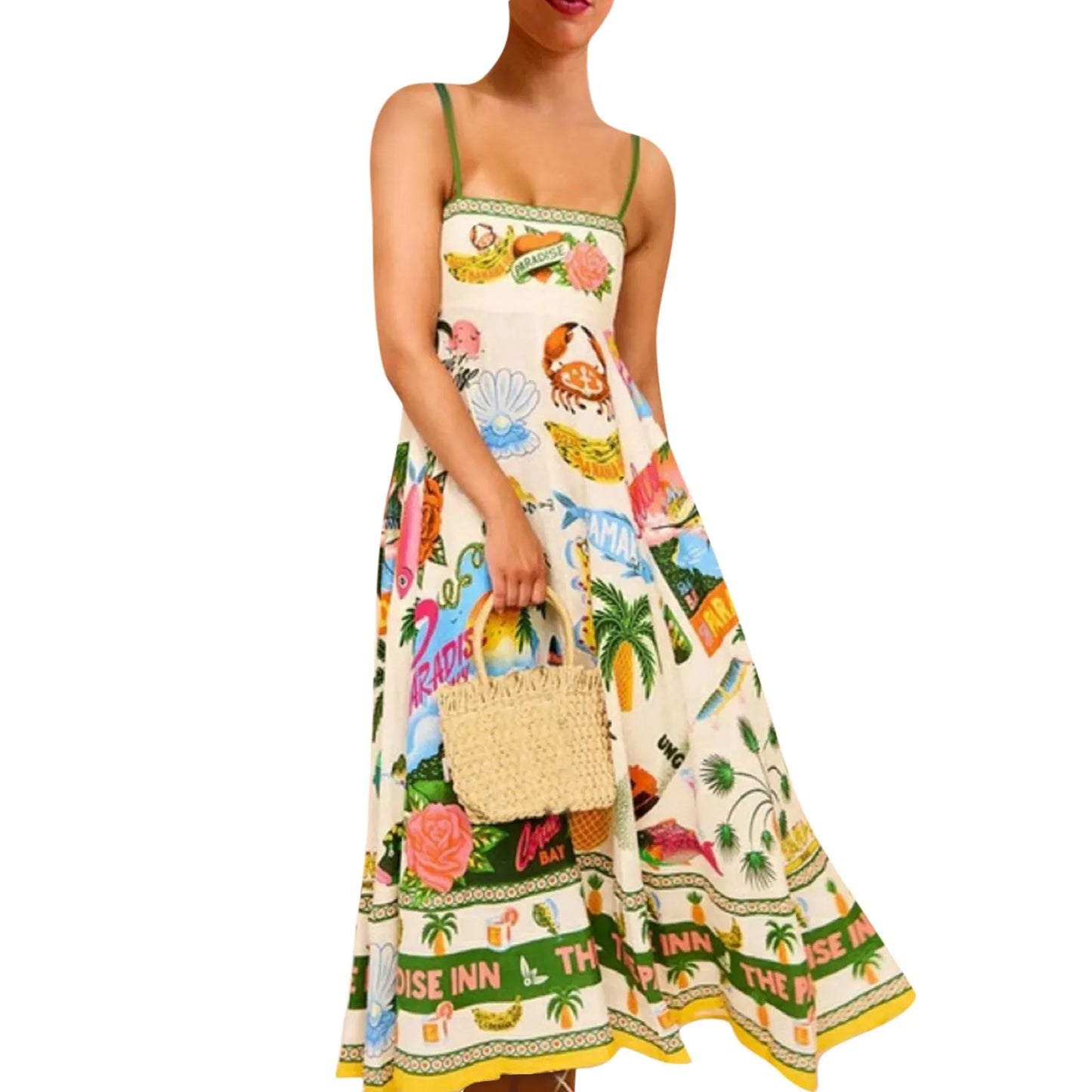 Sunny Days Colorful A-Line Sundress - Women's High Waist Backless Summer Dress