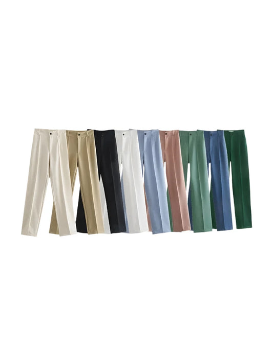 Vintage High-Waist Straight-Leg Office Trousers for Women