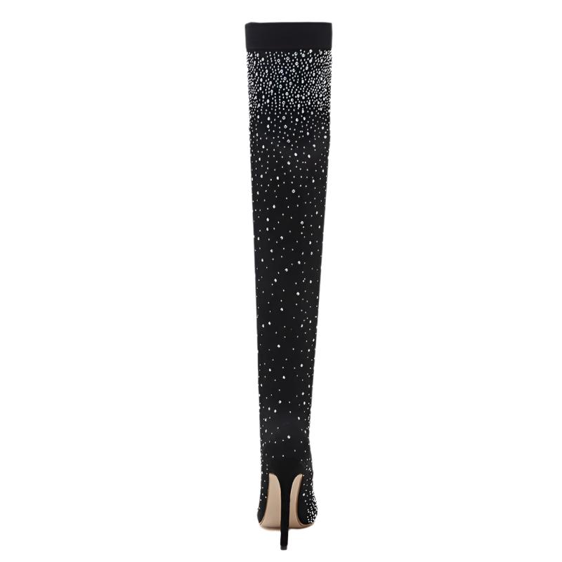 Glamour Crystal-Studded Over-the-Knee Boots