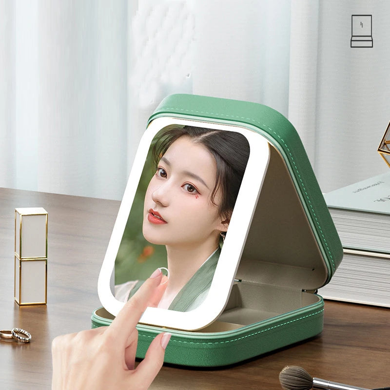 LED Vanity Mirror Travel Makeup Case - Portable, Large-Capacity Cosmetic Storage Organizer