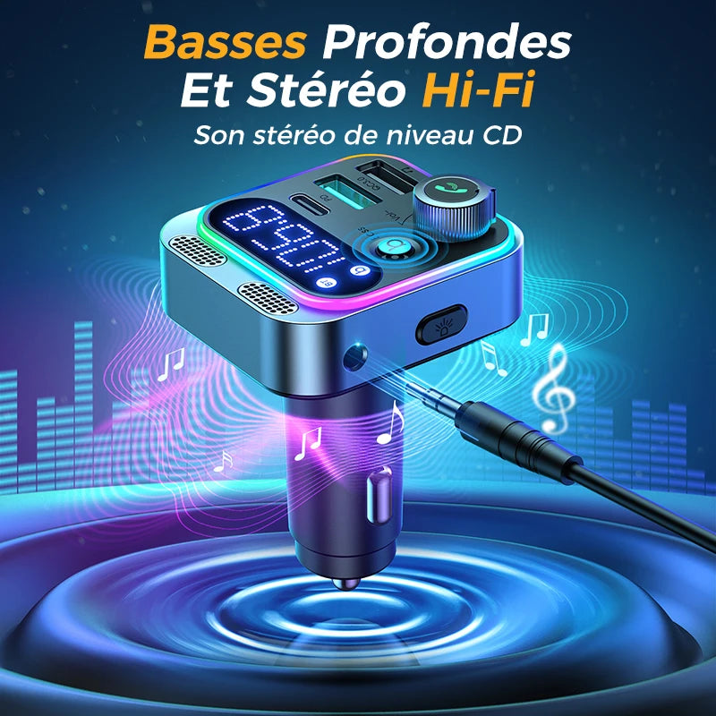 Dual-Mic Deep Bass Bluetooth Car Transmitter & Charger