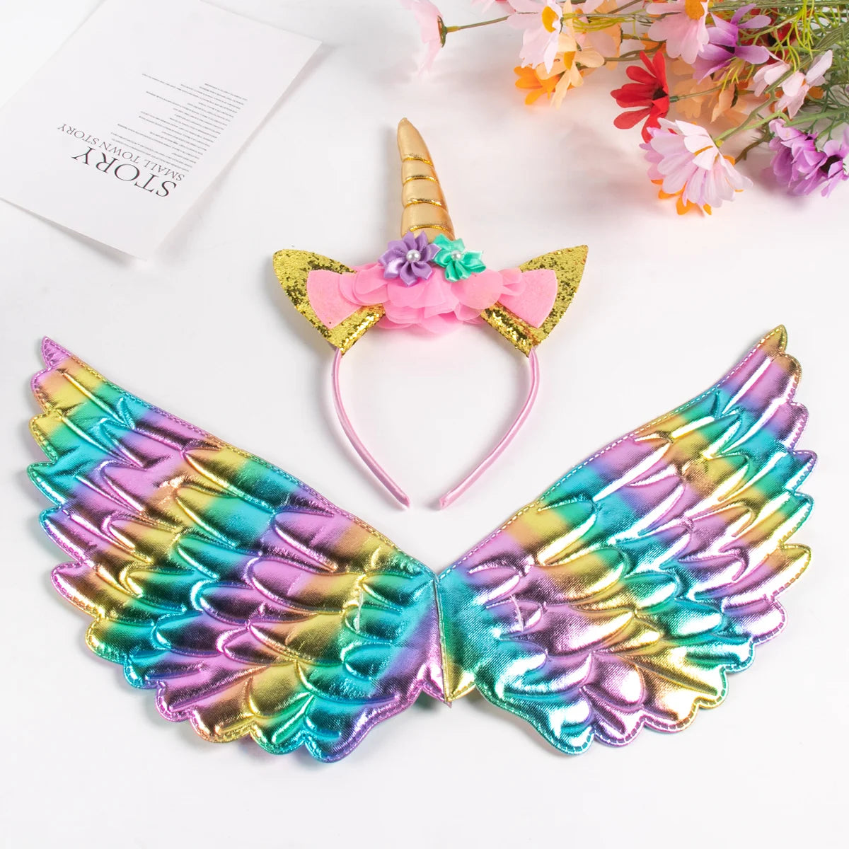 Rainbow Unicorn Winged Headband for Girls – Perfect for Birthdays and Halloween