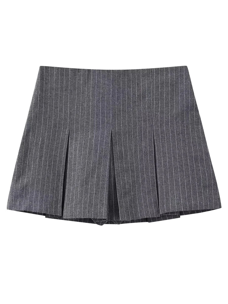 Chic Striped High Waist Pleated Skort - Casual Mini Skirt Shorts for Women