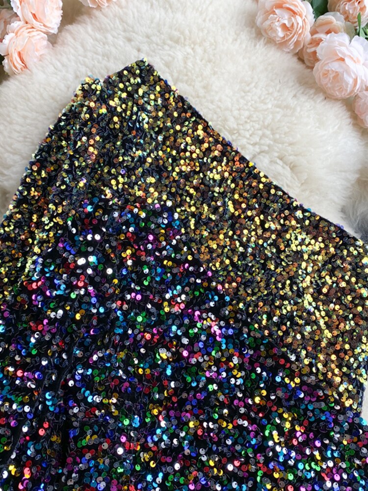 Glam Puff Sleeve Sequined Strapless Top