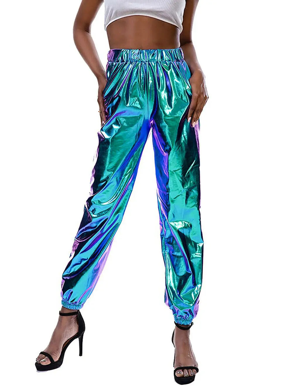 GlimmerFlex High-Waist Metallic Joggers