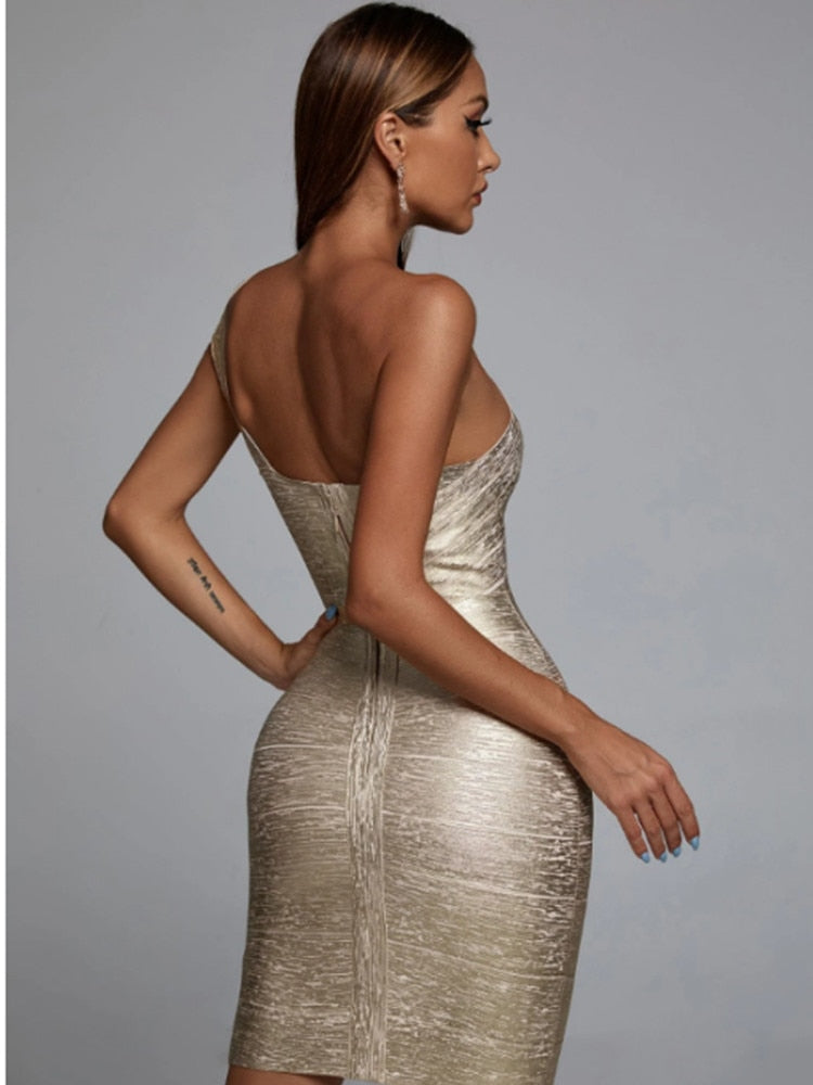 Glamour Luxe One-Shoulder Foil Bandage Dress