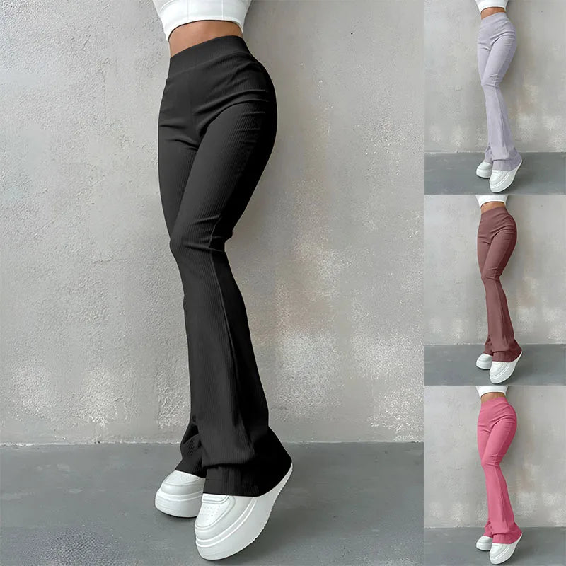 High-Waist Ribbed Flare Pants – Sleek Fit & Long-Leg Effect