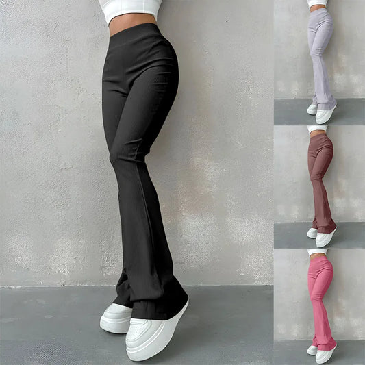 High-Waist Ribbed Flare Pants – Sleek Fit & Long-Leg Effect