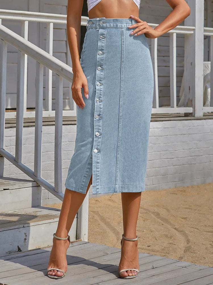 Elegance High-Waist Denim Bodycon Skirt – Autumn Winter Collection