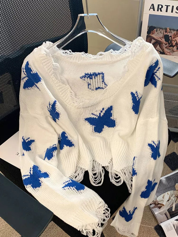 Chic Butterfly Knit Sweater - Korean-Inspired Cozy Fashion