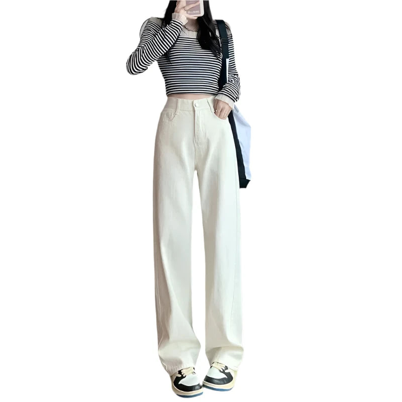 High-Waisted Straight-Leg Baggy Denim Trousers