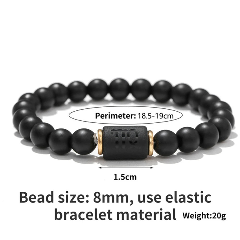 Cosmic Connection Bracelets: Matte Black Agate Beaded Wristbands for Couples