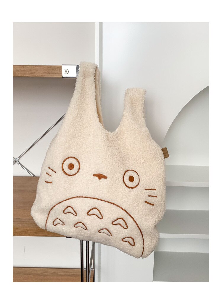 Whimsical Totoro Embroidered Plush Tote