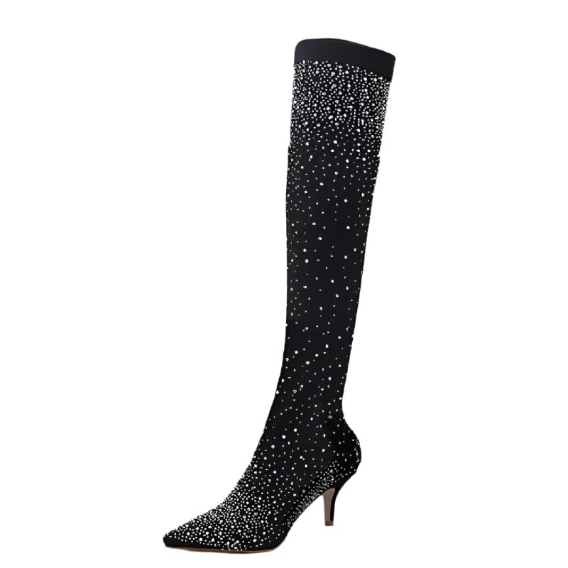 Glamour Crystal-Studded Over-the-Knee Boots