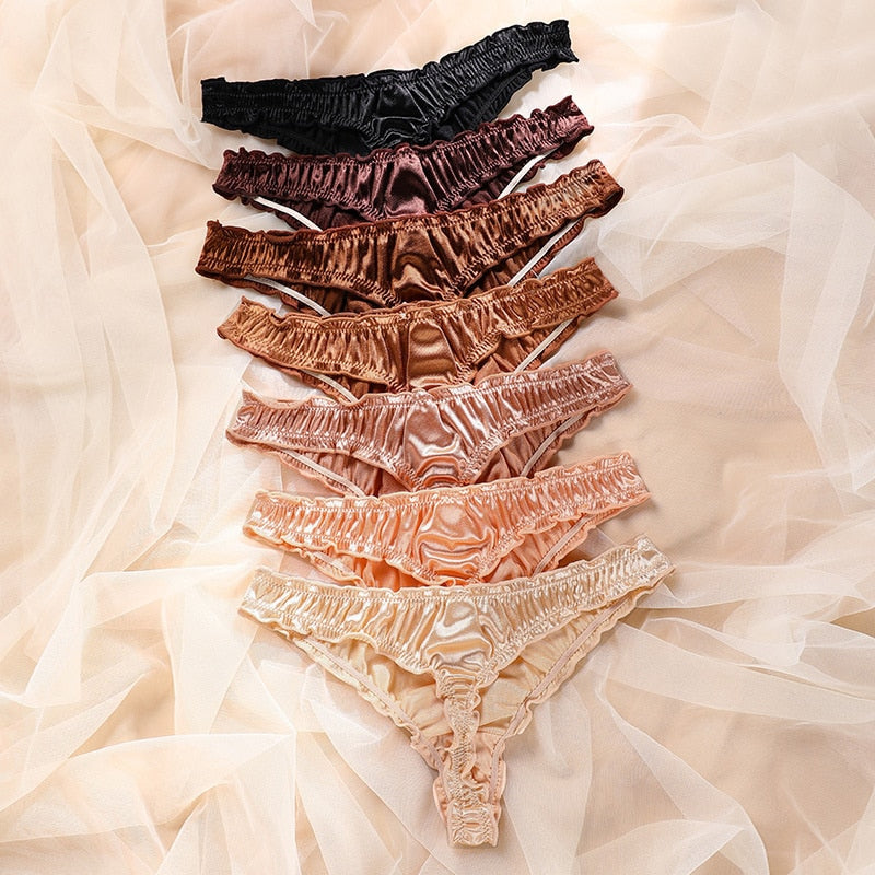 Chic French Ruffle Satin Briefs