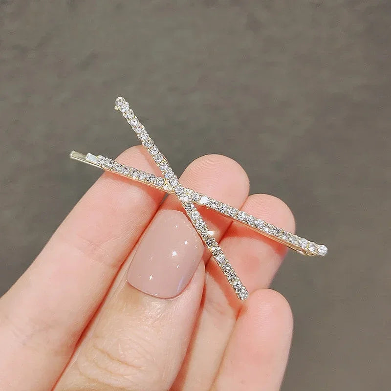 Elegant Cross Crystal Rhinestone Hairpins - 2-Piece Bridal Side Clips