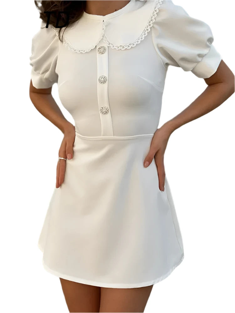 Chic Doll Collar Button-Down Dress – Slim Fit Spring/Summer Women's Fashion