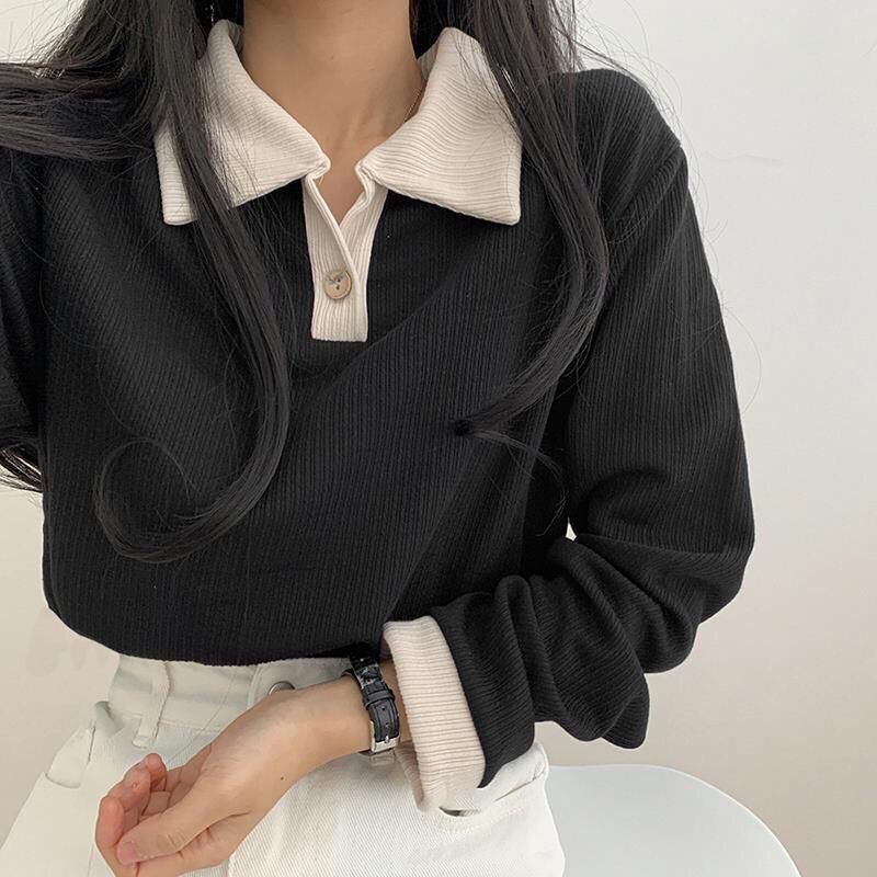 Chic Patchwork Collared Sweatshirt