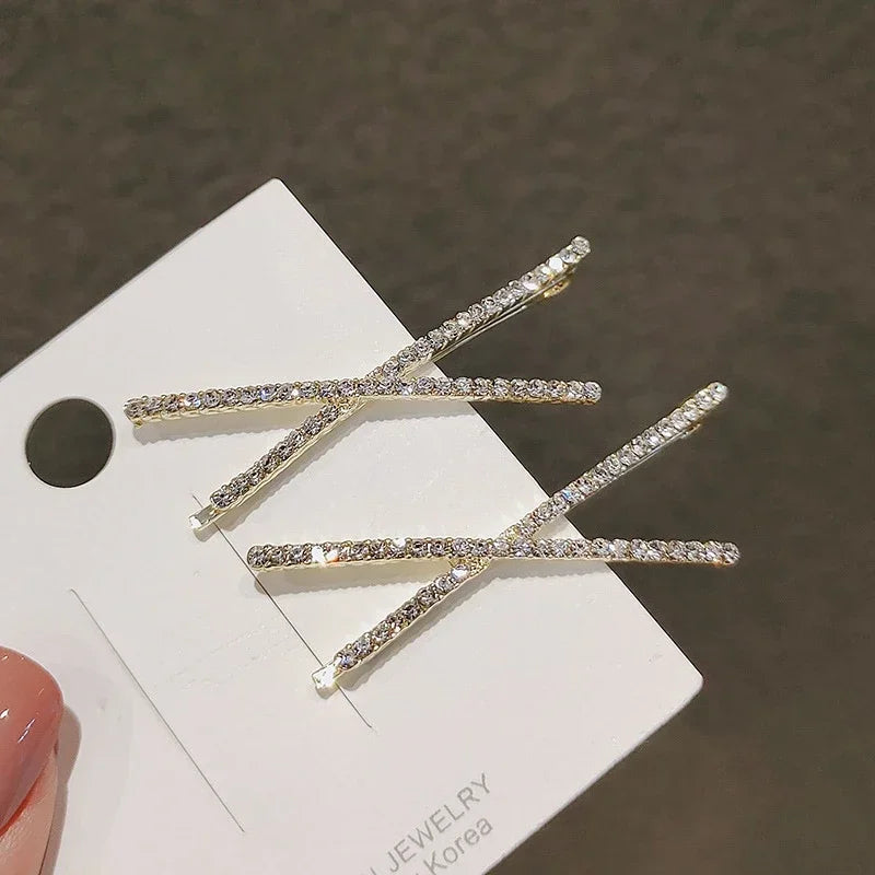 Elegant Cross Crystal Rhinestone Hairpins - 2-Piece Bridal Side Clips