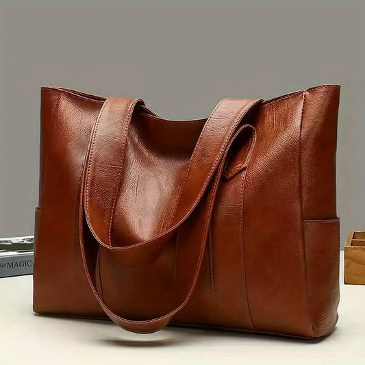 Retro Chic Vegan Tote: Spacious Commuter Handbag