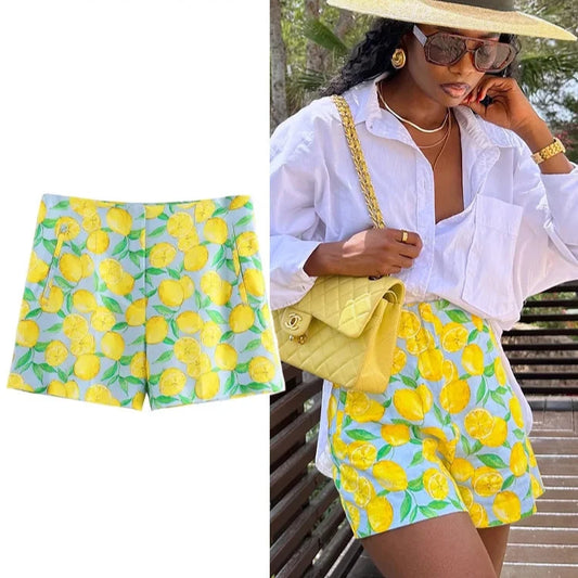 Sunny Lemon Zippered High-Waist Shorts