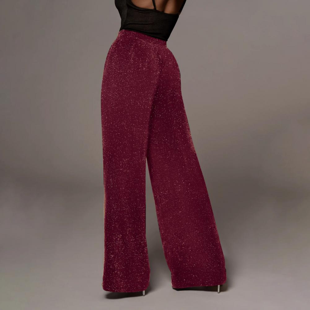 Shimmer Chic High-Waisted Pants with Elastic Waist