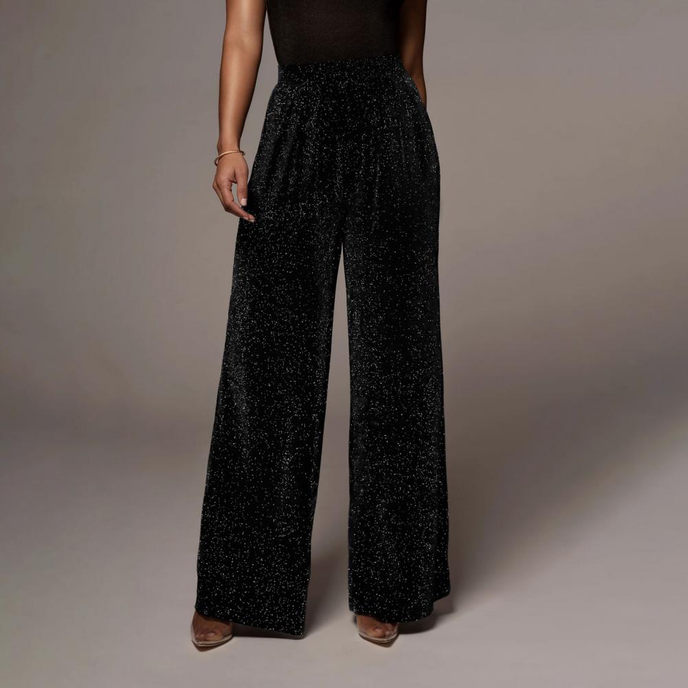 Shimmer Chic High-Waisted Pants with Elastic Waist