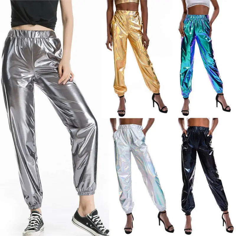 GlimmerFlex High-Waist Metallic Joggers