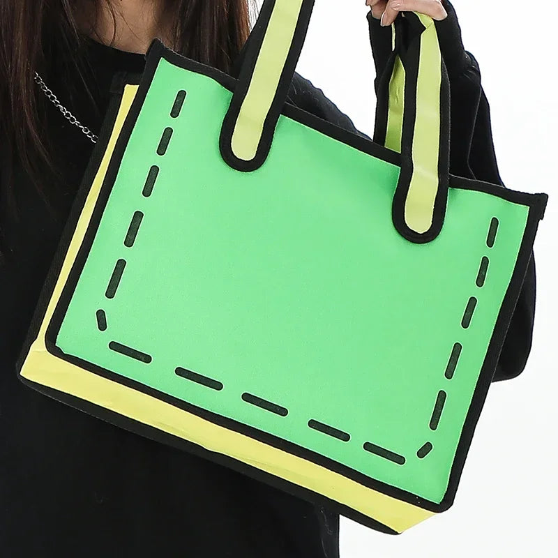 CATCAKE Cartoon Contrast Tote - Playful & Spacious Women's Handbag