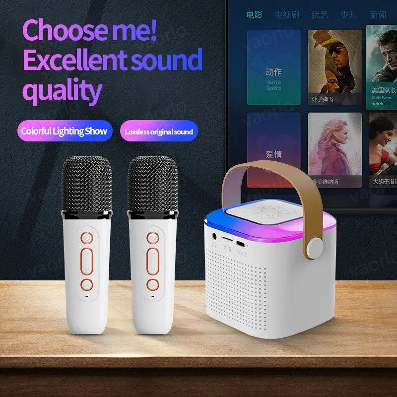 Y1 DuoWave Karaoke System: Wireless Dual Microphones with Bluetooth 5.3 and RGB Surround Sound