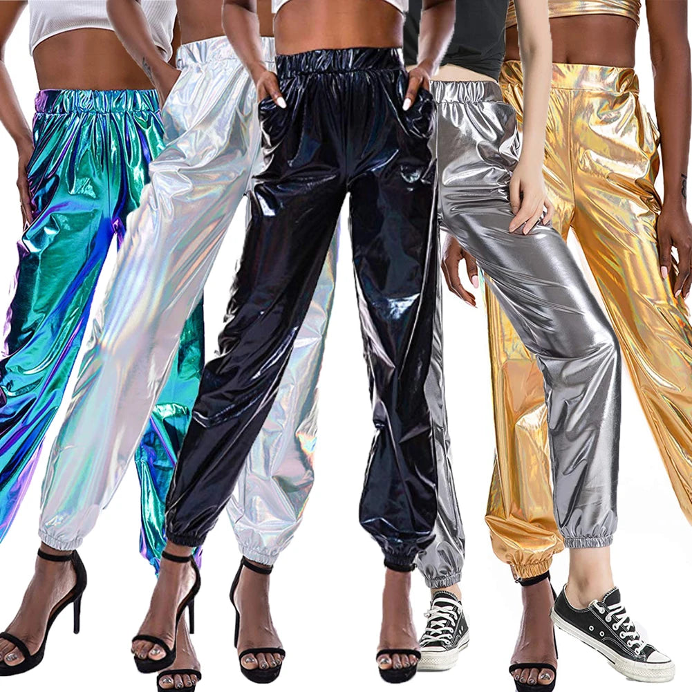 GlimmerFlex High-Waist Metallic Joggers