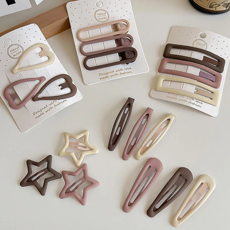 Geometric Star Hair Clips Set - 3/6 Pcs Fashionable Coffee and Pink Hairpins for Girls and Adults