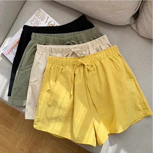 High-Waisted Linen Gym Shorts for Women - Stylish and Comfortable