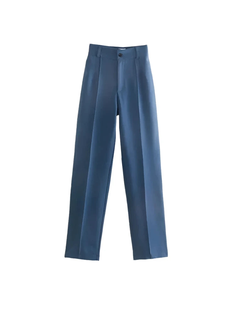 Vintage High-Waist Straight-Leg Office Trousers for Women