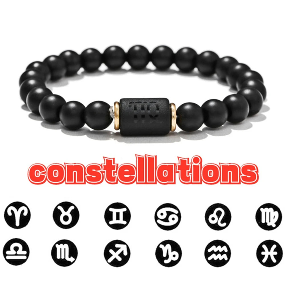 Cosmic Connection Bracelets: Matte Black Agate Beaded Wristbands for Couples