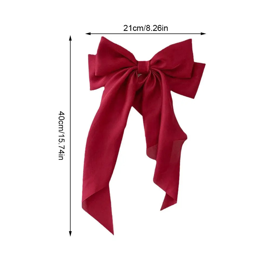 Elegant Chiffon Bow Hairpin - Solid Color Ponytail Clip with Large Satin Bow