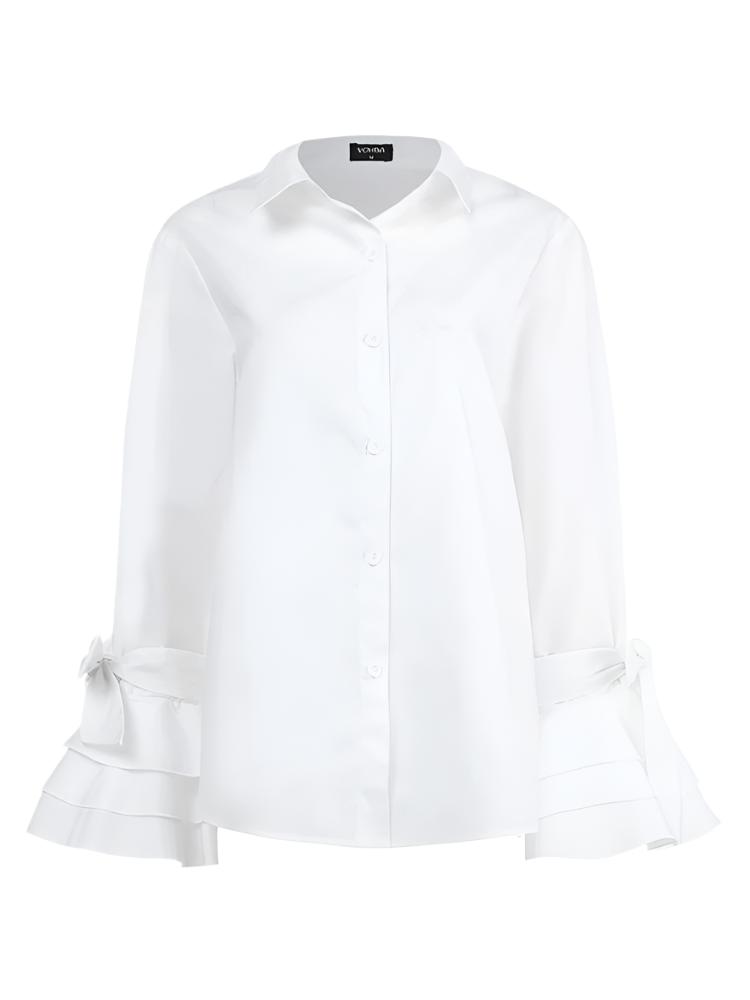 Elegant Flare Sleeve Shirt with Turn-Down Collar