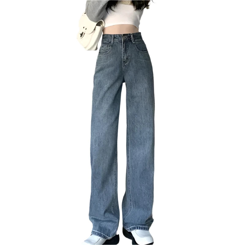 High-Waisted Straight-Leg Baggy Denim Trousers