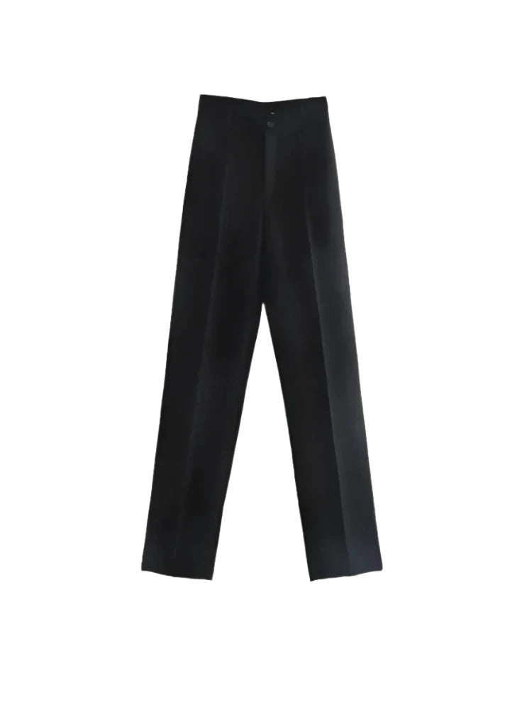 Vintage High-Waist Straight-Leg Office Trousers for Women