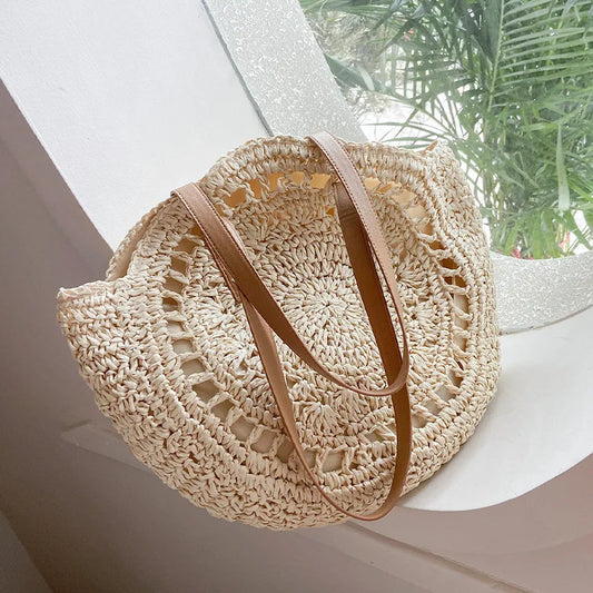 Elegant Summer Woven Rattan Tote Bag for Women - Stylish Large Capacity Straw Shoulder Bag for Travel and Beach Adventures