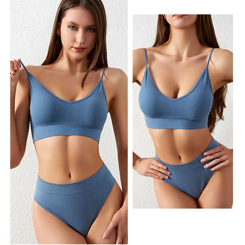 Sleek Comfort Bra & Thong Set – Wire-Free Cotton Lingerie Duo