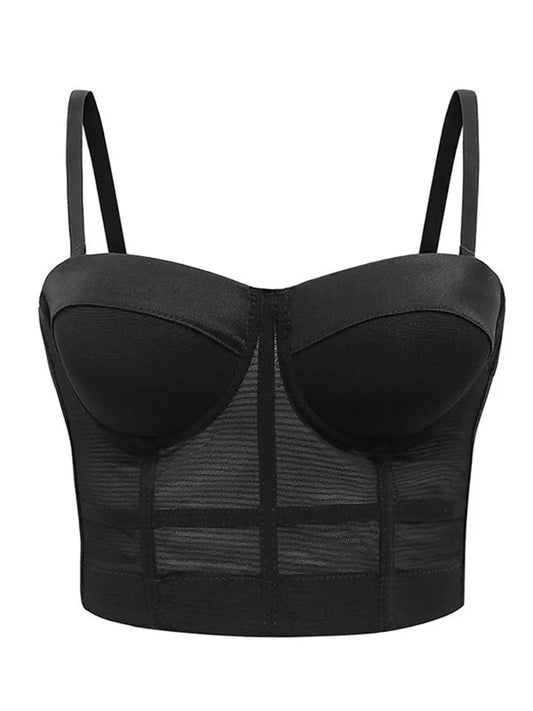 Allure Mesh Push-Up Bralette – Sexy Black Tube Top Corset with Club Party Vibes