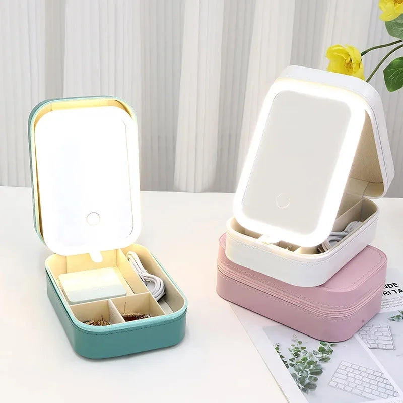 LED Vanity Mirror Travel Makeup Case - Portable, Large-Capacity Cosmetic Storage Organizer