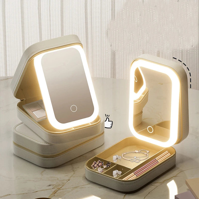 LED Vanity Mirror Travel Makeup Case - Portable, Large-Capacity Cosmetic Storage Organizer