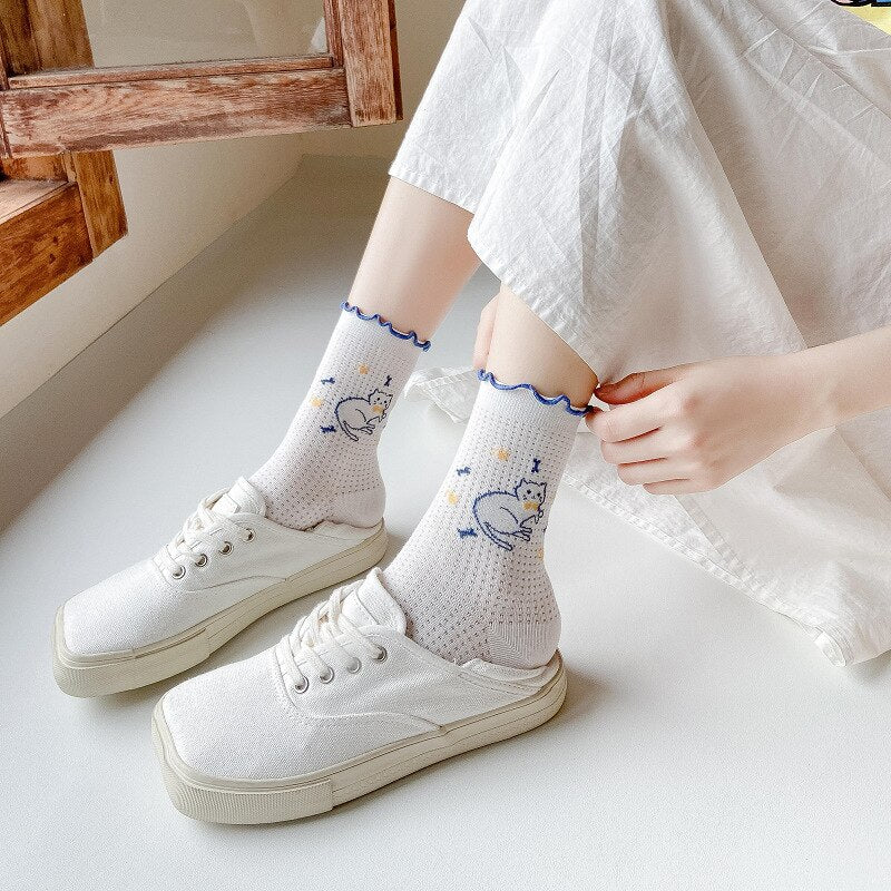 Ladies' Summer Thin Mesh Cat Socks