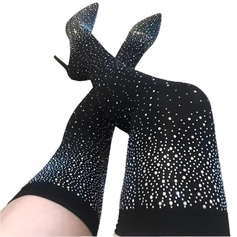 Glamour Crystal-Studded Over-the-Knee Boots