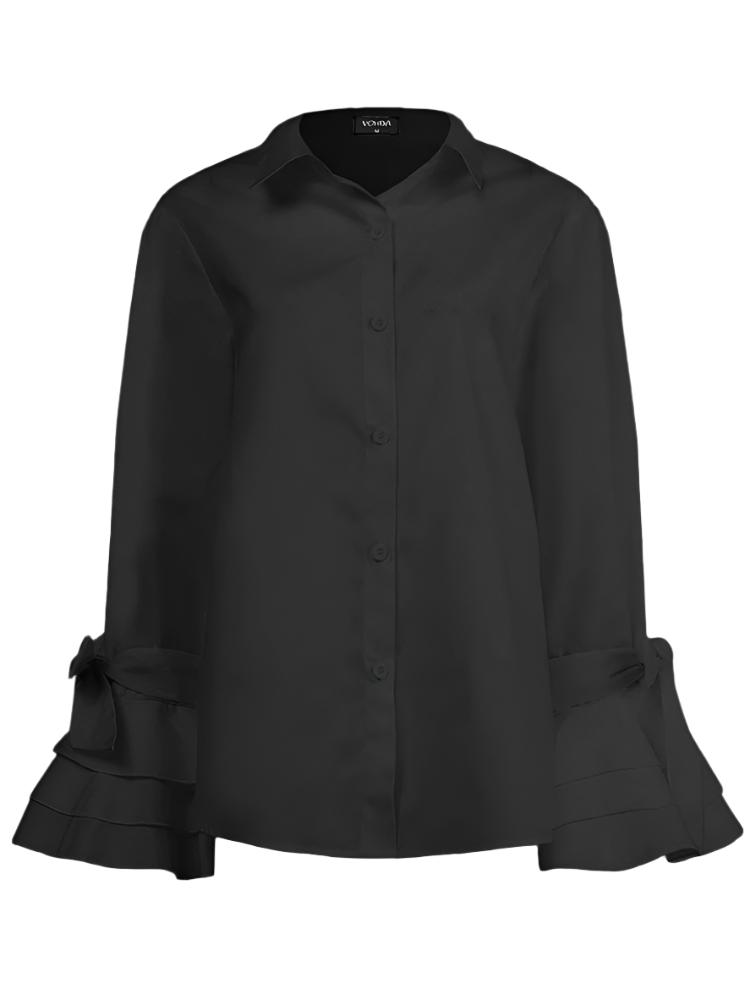 Elegant Flare Sleeve Shirt with Turn-Down Collar