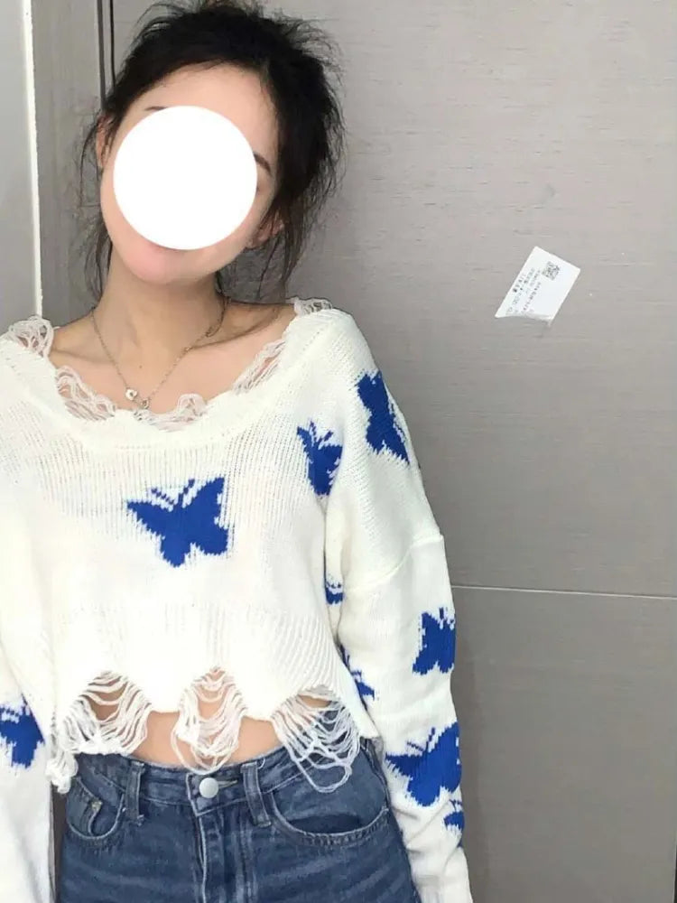 Chic Butterfly Knit Sweater - Korean-Inspired Cozy Fashion