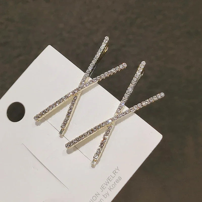 Elegant Cross Crystal Rhinestone Hairpins - 2-Piece Bridal Side Clips